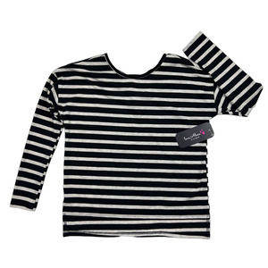 Love Alexa Girls Medium 8 Black Striped Crisscross Back Long Sleeve T-Shirt Top